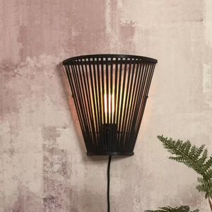 Pantalla de lámpara de pared de bambú diseñada como jaula decorativa de bambú tejido para instalación en pared sin fuente de luz incluida - Product Image 1