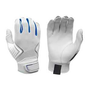 <b>White</b> Leather Baseball Batting Gloves Full Finger with Blue Accents Breathable Design for Pitcher Training Enhanced Grip Comfort - Product Image 1