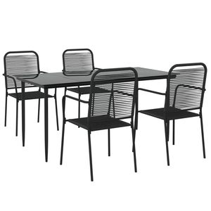 Ensemble de salle à manger de jardin en corde de coton noir avec structure métallique, empilable, 4 places, mobilier d'extérieur au design contemporain - Product Image 5