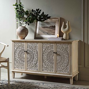 Aparador Tallado con 4 Puertas, Mueble de Almacenamiento con Acabado Desgastado, Consola Buffet para Comedor o Entrada - Product Image 2
