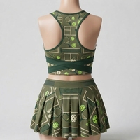 Ensemble deux pièces de pickleball pour femme : Jupe-short à cordon de serrage et haut dos nageur avec soutien-gorge intégré à bretelles en X, respirant, en maille unie sublimée, tenue de sport