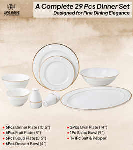 Service de table de luxe 29 pièces en porcelaine fine avec bordure dorée élégante et design texturé raffiné - Product Image 2