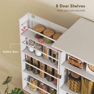 72\" Tall White Farmhouse <b>Kitchen</b> Pantry Cabinet 4 Barn Doors & 8 Door <b>Shelves</b> 4 Adjustable Wood & Aluminum <b>Shelves</b> - Product Image 5