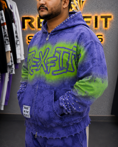 Custom <b>Men</b> <b>Zip</b> <b>Up</b> Hoodie Acid Wash Graphic Oversized Heavyweight Streetwear <b>Fleece</b> Hoodie OEM Private Label - Product Image 5