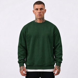 Sweat-shirt à col rond vert foncé pour homme, coupe classique, en coton tricoté, pull décontracté pour l'automne - Product Image 1