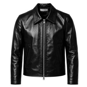 Veste de motard en cuir véritable noir pour homme, col rabattu, fermeture éclair, coupe ajustée, taille standard - Product Image 3
