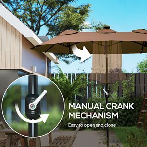 9,7 piedi Ombrellone da Patio Bifacciale con Inclinazione a 45 Gradi e Manovella, Luce Solare a LED, 12 Stecche, Colore Caffè, Raggio 3m, Realizzato in Poliestere - Product Image 6