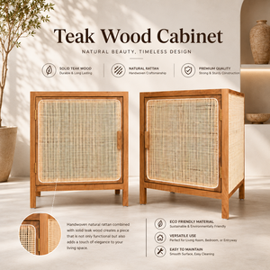 Indonesian Teak <b>Rattan</b> Storage Nightstand Wholesale Custom OEM ODM Factory Living Room Accent Sideboard Credenza Export Supplier - Product Image 1