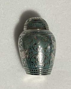 Uzair Handicrafts Silver Engraved Metal <b>Memorial</b> <b>Keepsake</b> Urn with Customizable Design Artistic Pattern for Adult Burial Ashes - Product Image 6