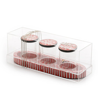 Ensemble de 3 pots en verre avec couvercle en bois, incrustation de mosaïque en nacre, capacité de 150 ml, style classique, boîte ronde avec couvercle en acrylique