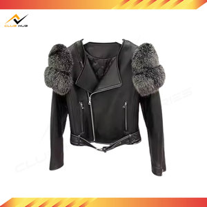 Veste en cuir véritable pour femme avec capuche en fourrure de renard, manteau chaud d'hiver à fermeture éclair, style vintage, vêtement d'extérieur de haute qualité pour femme - Product Image 2