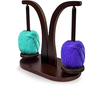 Wooden Double Yarn Holder Curved Stand For Knitting Crochet Ball <b>Storage</b> <b>Rack</b> Minimalist Design Desk Organizer - Product Image 1