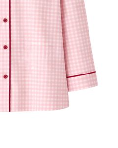 Ensemble de pyjama pour femmes en gingham rose personnalisé, manches longues, boutonné, vêtements de nuit en coton doux, ensemble de vêtements de détente en deux pièces - Product Image 5