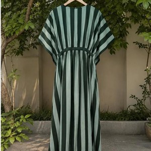 Robe longue rayée en voile de coton pur tissé, imprimée à la main, écologique, ample, décontractée, légère et douce, style ethnique pour femme - Product Image 1