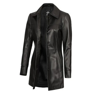 Blazer de Piel de Cordero Suave para Mujer, Abrigo Negro Ajustado de Otoño - Product Image 5