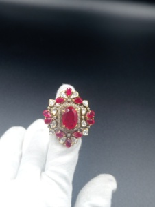 Vintage Flower Shape Red Oval Doublet Classic <b>Cocktail</b> <b>Ring</b> 18K <b>Gold</b> Plated Amaira Jewels Women's Wedding Engagement Jewelry - Product Image 1