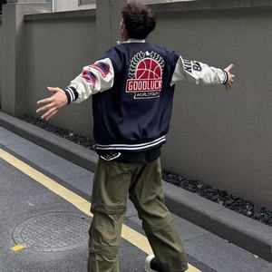 เสื้อแจ็กเก็ตเบสบอลสำหรับผู้ชายเสื้อแจ็กเก็ตเบสบอลปักลายด้วยกำมะหยี่แขนเสื้อแจ็คเก็ตทีมเบสบอลสไตล์วินเทจพิมพ์โลโก้ตามสั่ง - Product Image 5