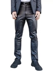 กางเกงหนังแกะแท้สีดำสำหรับผู้ชาย - Product Image 1
