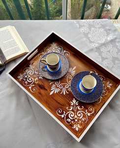 Plateau rectangulaire en émail imprimé motif bois, version classique, pour cuisine et restaurant, idéal pour le rangement et le service, par UO INDIA - Product Image 5