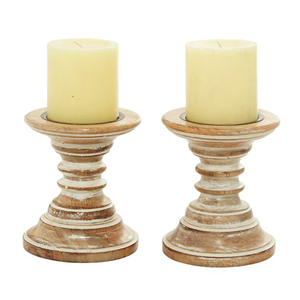 Support de bougie en bois style ferme, blanc vieilli, pour bougie pilier, centre de table de luxe, décoration de mariage et de maison - Product Image 6