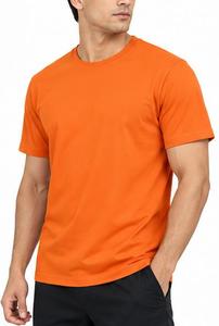 T-shirt Homme Orange à Manches Courtes Col Rond Coupe Droite Décontracté Couleur Unie 100% Coton Jersey Tricoté Design Uni Respirant à l'Avant - Product Image 2