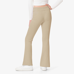 <b>Girls</b> Gray Knitted Foldover Waist School Uniform <b>Flare</b> <b>Leggings</b> Custom Logo Wide Leg Bell Bottom Pants - Product Image 6