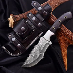Cuchillo de Caza Burraq Personalizado Hecho a Mano de Acero de Damasco con Espiga Completa de 12 Pulgadas, Funda de Cuero, Regalo de Aniversario OEM, para Campismo al Aire Libre - Product Image 5