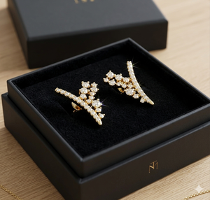 Ensemble de boucles d'oreilles en or massif 10 carats avec diamants de laboratoire sur mesure, design de luxe, bijoux tendance pour femmes, à porter au quotidien, pour mariage, fête, cadeau - Product Image 2