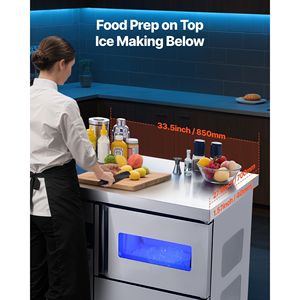 Macchina per il Ghiaccio in Acciaio Inox per Cucine Commerciali, Produzione 132 Libbre/24H, Capacità di Stoccaggio 30 Libbre, 70 Cubetti/Ciclo, Autopulente - Product Image 3