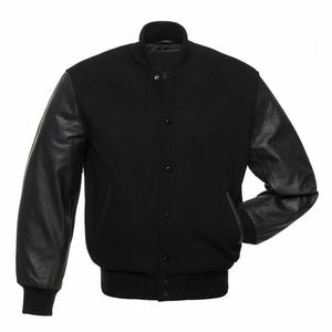Classic Varsity Letterman Bomber <b>Jacket</b> Geometric Cartoon Patchwork Design Stand Collar Black Wool Body Sleeves Unisex <b>Winter</b> - Product Image 1