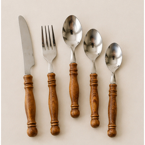 Wholesale Customized Eco-friendly Stainless Steel & Wooden Handle Modern Cutlery Set for Restaurants Hotels Parties - Product Image 5