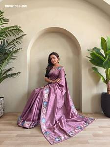 Colección de sari y blusa Tussar con bordados de aspecto magnífico, de última colección, a precio de mayorista, proveedor de la India. - Product Image 4