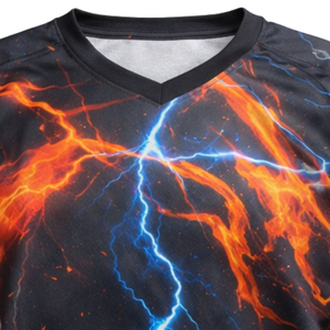 Camiseta de Paintball Personalizada, Azul Relámpago, Naranja Fuego, Sublimación Vibrante, Ropa Deportiva Transpirable de Malla, Manga Larga - Product Image 5