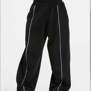 Afernon Industry <b>Men's</b> Black Cotton Sweatpants <b>White</b> Side Stripe Drawstring Elastic Waist Casual Streetwear <b>Joggers</b> Loose Fit - Product Image 1
