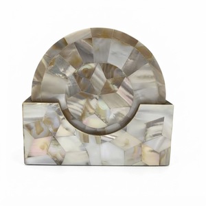 Square Mother of Pearl Coaster Set Handcrafted Shell <b>Mosaic</b> Drink Coasters Eco-Friendly Capiz Shell <b>Table</b> Mats For Coastal Home - Product Image 6