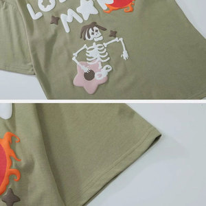 เสื้อยืดคอกลมแขนสั้นสีดำทรงปกติสำหรับผู้ชาย พิมพ์ลายการ์ตูนโครงกระดูก Lost Mars สไตล์ลำลอง ผ้าฝ้ายเจอร์ซีย์แห้งเร็ว - Product Image 4