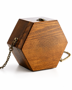 Pochette de soirée artisanale en bois poli avec poignée chaîne dorée pour mariage, fête ou cadeau - Product Image 5