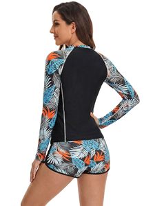 <b>Women's</b> Anti-UV Two-Piece Bathing Suit Long Sleeves Rash Guards with Floral <b>Swim</b> <b>Shorts</b> Pants Rash Guard - Product Image 6