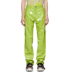 Pantalones Casuales para Hombre, Color Verde Lima, Recubiertos de PU, Cintura Elástica, Corte Recto, Bolsillos Laterales, para Verano - Product Image 1