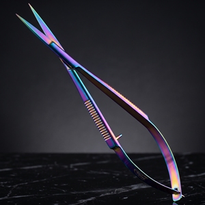 Ciseaux de toilettage professionnels miniatures en acier inoxydable à lame incurvée et pointue pour les sourcils, les cils, les ongles et les soins de précision - Product Image 1