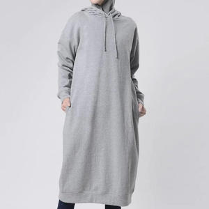 Vestido de Sudadera con Capucha Extra Grande para Mujer, Gris Sólido, Manga Larga, Tejido, Ecológico, Impermeable, Ropa Casual de Invierno - Product Image 4