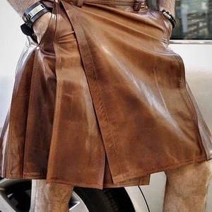 <b>Brown</b> Cowhide Leather Kilt For Men's - Product Image 4