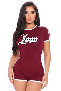 Best Women T-Shirt Shorts <b>Set</b> Wholesale OEM Service Cheap Price Custom Logo Latest Stylish Summer Short Sleeve Regular Fit - Product Image 4