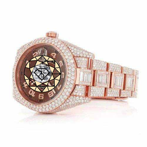 Luxury Men's Diamond <b>Watch</b> Yellow Gold Square <b>Case</b> Mechanical Movement Sapphire Crystal Analog Dial Deployment Clasp 42mm - Product Image 3