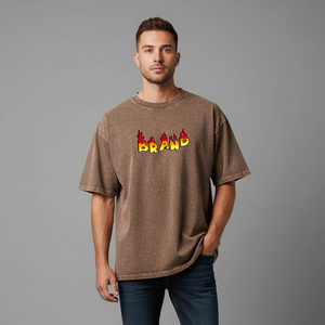 High Quality Men's Oversized Brown T-<b>Shirt</b> With <b>Flame</b> Logo Print Casual Short Sleeve 100% Cotton O-Neck Jersey Fit for men - Product Image 1