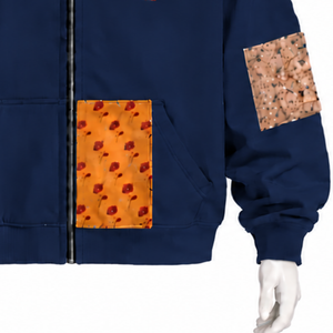 <b>Navy</b> <b>Blue</b> Tapestry Patchwork Zip Up Hoodie Oversized Full Zipper Printed Patch Hooded Sweatshirt Casual Streetwear <b>Jacket</b> - Product Image 6
