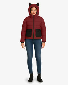 Manteau matelassé rouge pour femme de qualité supérieure, tendance, au look attrayant, avec capuche amusante inspirée des animaux, veste d'hiver matelassée chaude - Product Image 4