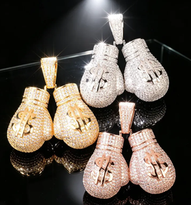 Hip Hop Boxing <b>Glove</b> Pendant Necklace Iced Out Zircon Brass Link Chain Dollar Sign Charm Gift Jewelry - Product Image 1