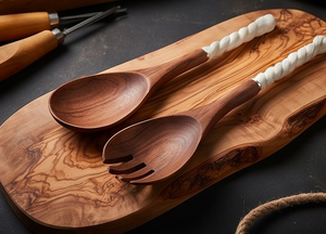 Natural Wood Cutlery Set Of 2 Matte Finish With White Handle Ideal For Home Dining Kitchenware And Wedding <b>Table</b> <b>Spoon</b> Set - Product Image 3