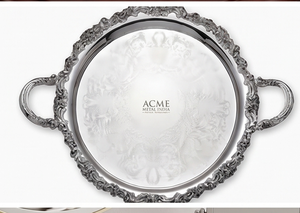 Plateau de service rond haut de gamme avec bordure ornée et poignées, style vintage, pour usage résidentiel, dîners, mariages, événements, restaurants - Product Image 4